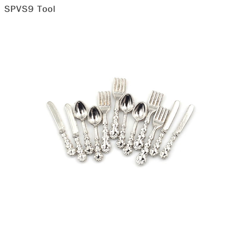 SPVS9 Tool 12 cái 1:12 Dollhouse thu nhỏ ngã ba dao súp Bộ đồ ăn đồ nội thất nhà bếp đồ chơi