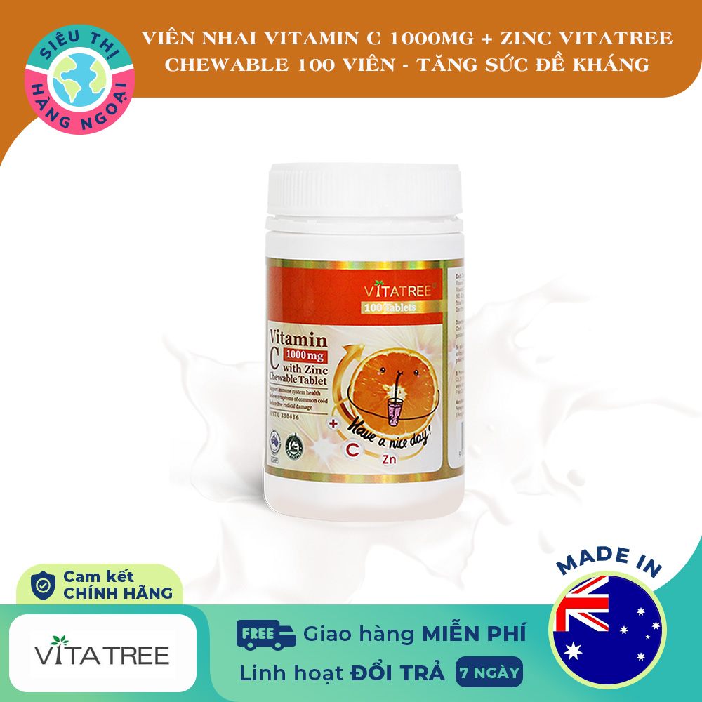 HCMViên nhai Vitamin C 1000mg with Zinc Chewable Tablet Vitatree