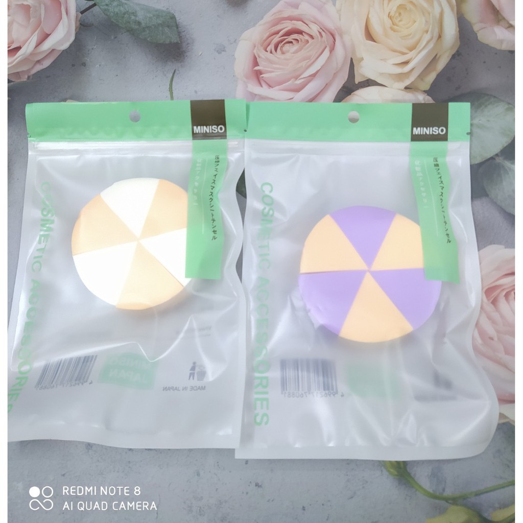 Bông/ Miếng Mút Trang Điểm Tiện Dụng Hình Tròn MINISO( loại 6 miếng và 3 miếng)