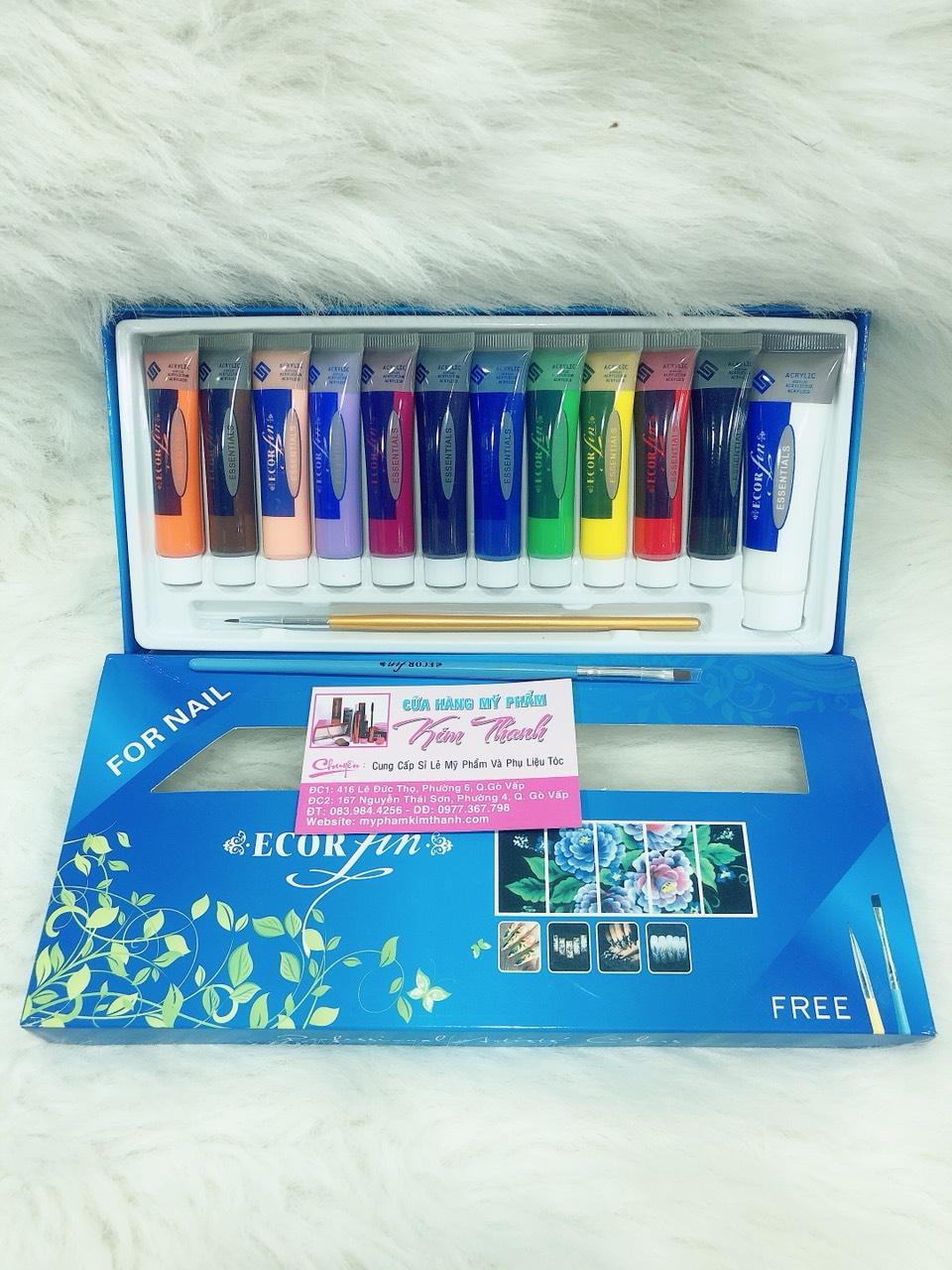 Set 12 bột màu vẽ Ecorfin tặng cọ bản và cọ siêu nét
