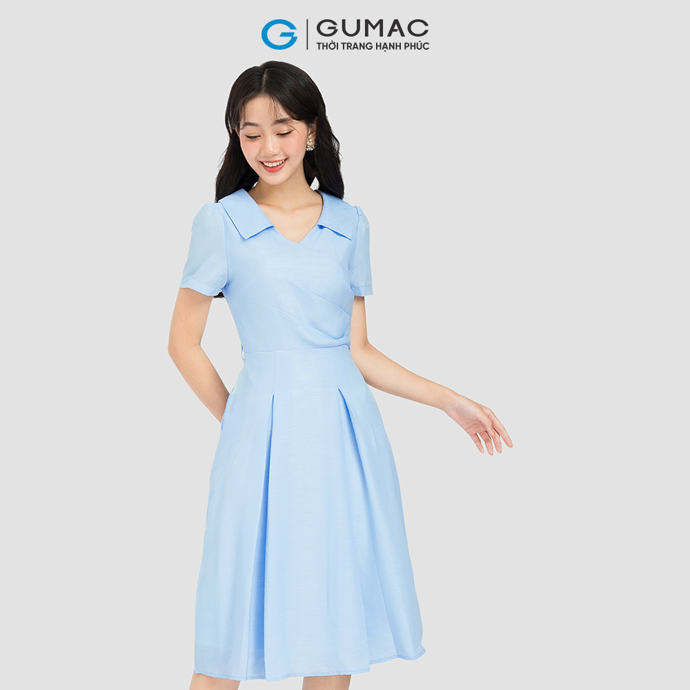 Đầm form A xếp ly eo phối dây eo GUMAC DC12054