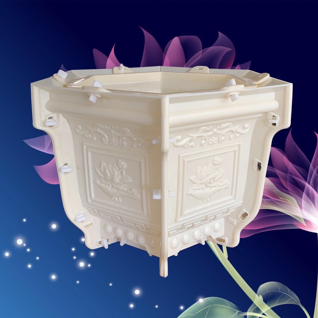 Khuôn chậu lục giác 38 (Hoa Sen- Phúc Lộc Thọ)
