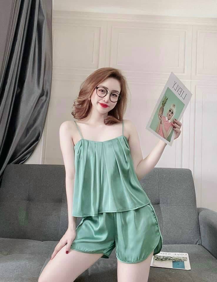 Bộ ngủ lụa 2 dây sexy lụa satin cao cấp , pijama lụa satin gợi cảm 56kg
