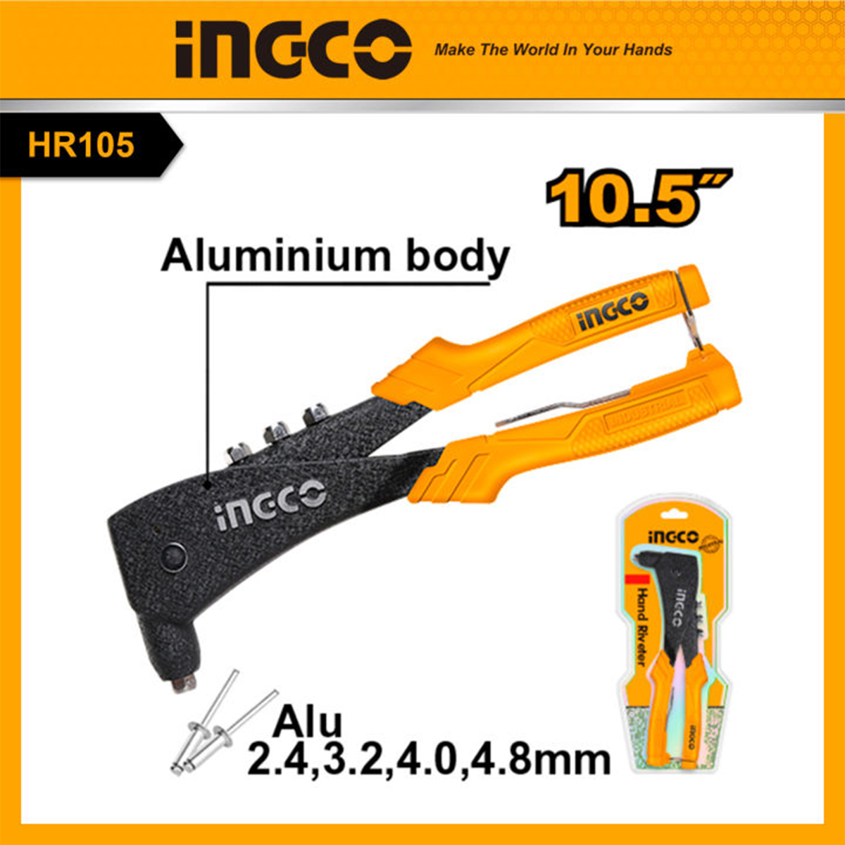 Ingco professional riveting forceps push up tool long handle 2.4mm-6.4mm rivet size aluminum metal rivet nut high quality