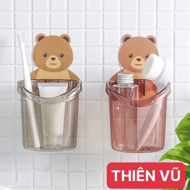 Cốc gấu dán tường đựng bàn chải đánh răng - gia dụng THIÊN VŨ