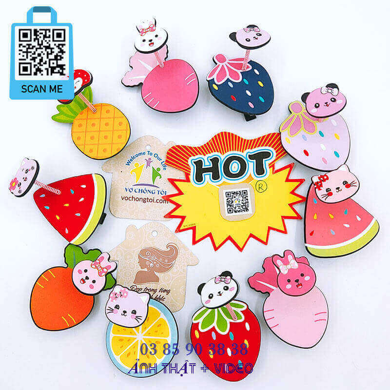 Kẹp tóc nữ Hàn Quốc cute, phụ kiện nữ mỏ vịt, cặp tóc mái cho bé gái, lò xo hoa quả, trái cây, thú hoạt hình xinh xắn - thương hiệu VỢ CHỒNG TÔI