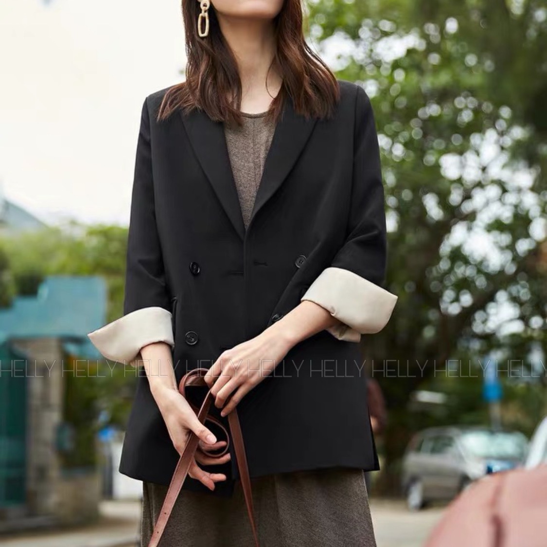 Blazer 2 lớp ĐEN PHỐI XANH PHỐI | HELLY SHOP