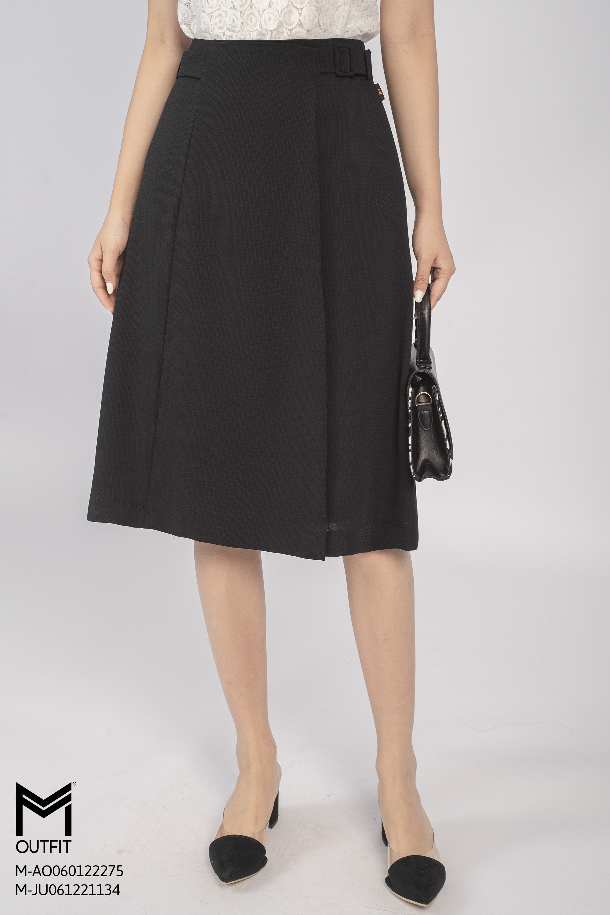 Chân váy dáng A, tà nẹp bong, kèm đai- mmoutfit