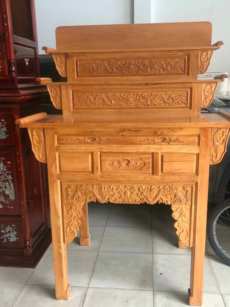 Bàn Thờ Bàn Cúng 3 Tầng gỗ Gõ Đỏ , bàn cúng gỗ gõ tam cấp , bàn thờ gia tiên nhiều kích thước cc