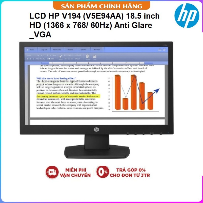 Bảng giá Màn Hình Máy Tính LCD HP V194 - V5E94AA | 18.5 inch HD (1366 x 768/ 60Hz) Anti Glare LED Backlights | Kết Nối VGA Phong Vũ