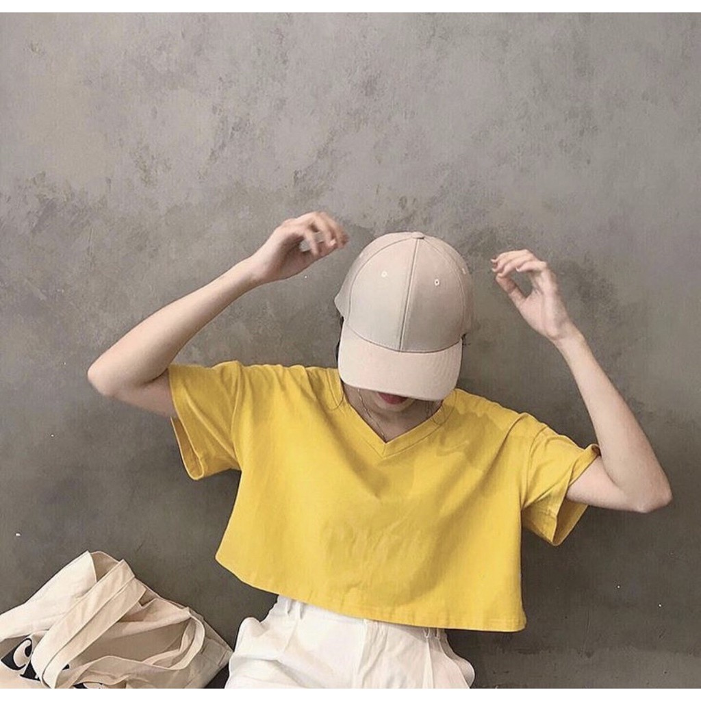 Áo croptop cổ tim form rộng basic (Oversize)