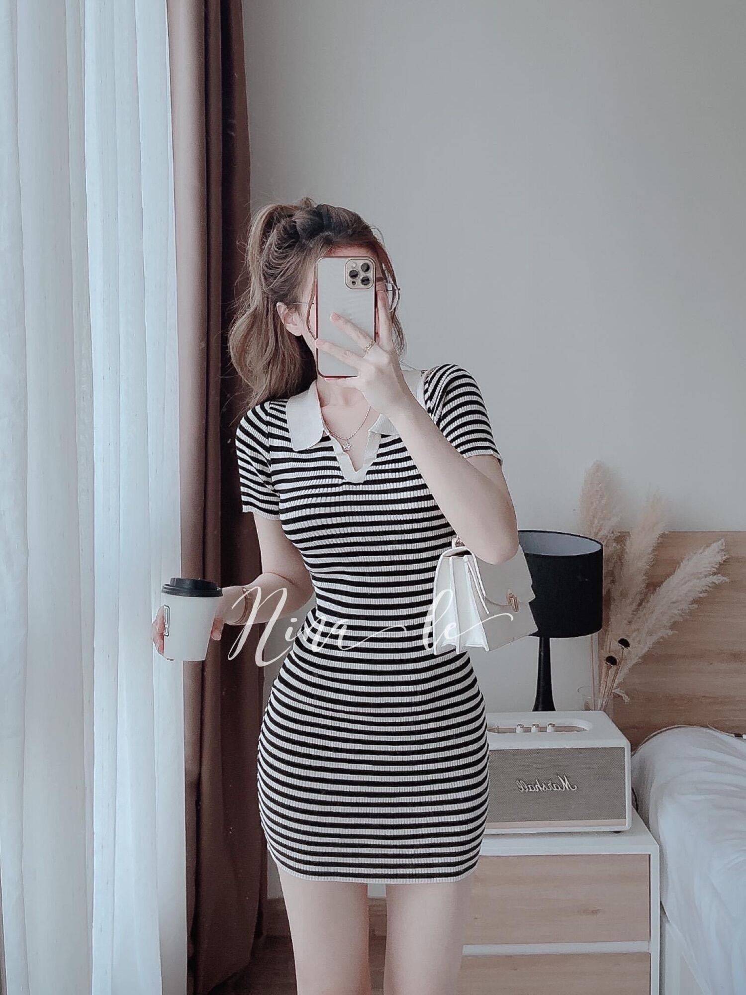 Đầm Gân Body Tay Ngắn Cổ Bẻ Trơn Basic