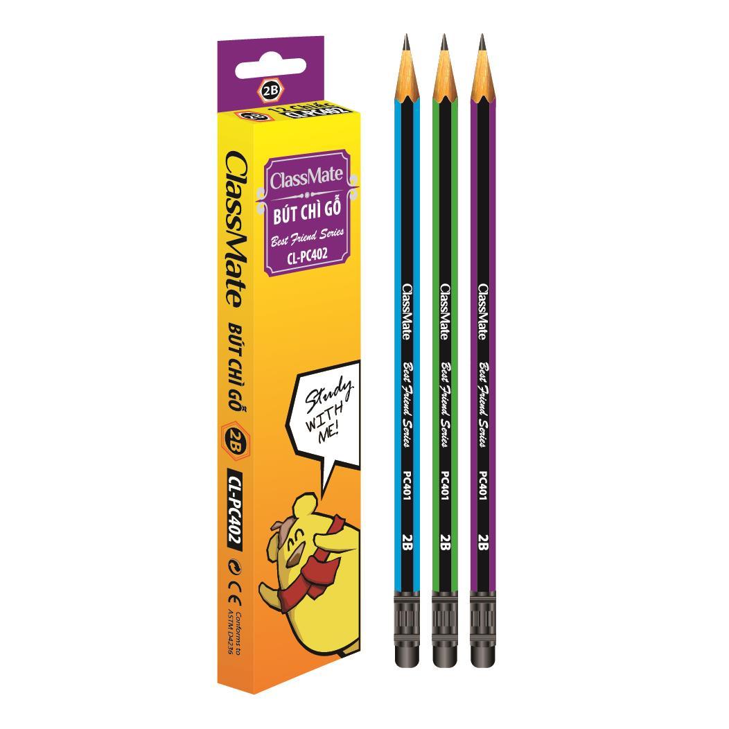 Combo 12 Bút chì gỗ ClassMate 2B có gôm CL-PC402