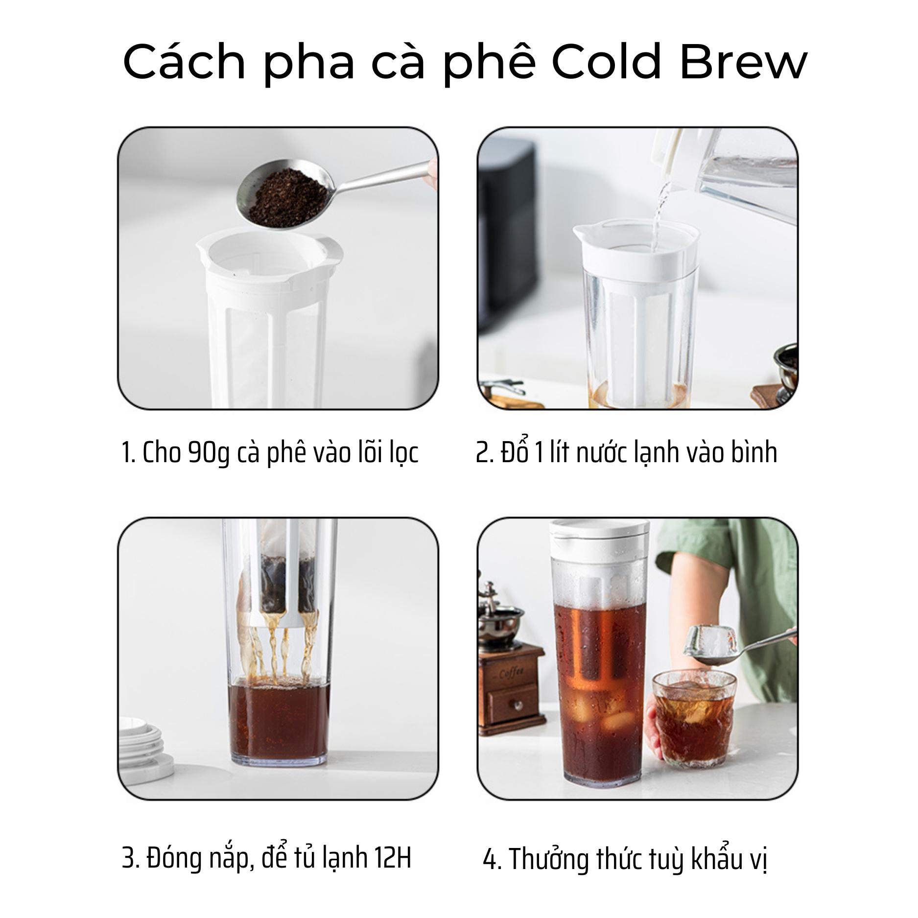 Combo Bình pha Cold Brew kèm Cà phê Arabica chuyên dùng pha cà phê ủ lạnh - Kaizen Coffee