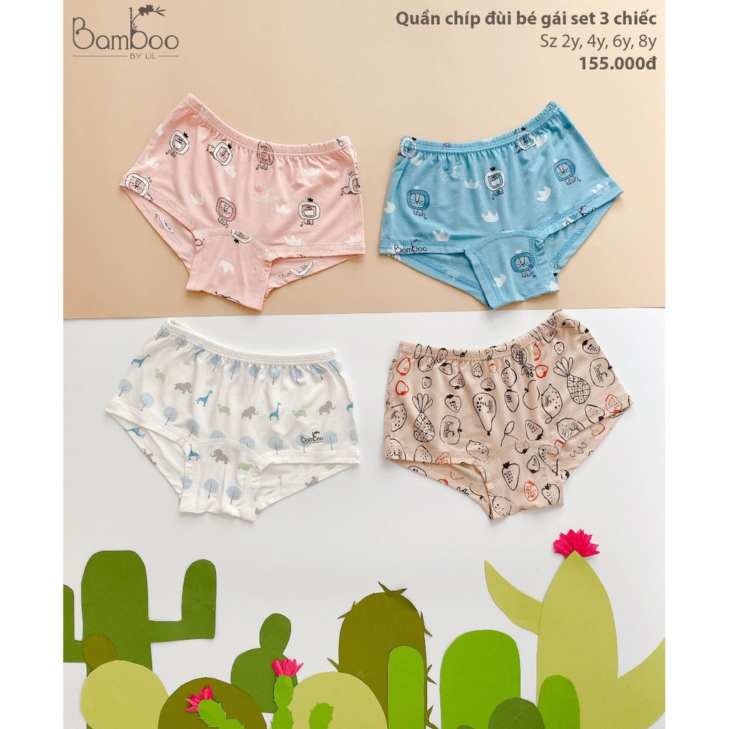 Set 3 quần chip đùi bé gái Bamboo