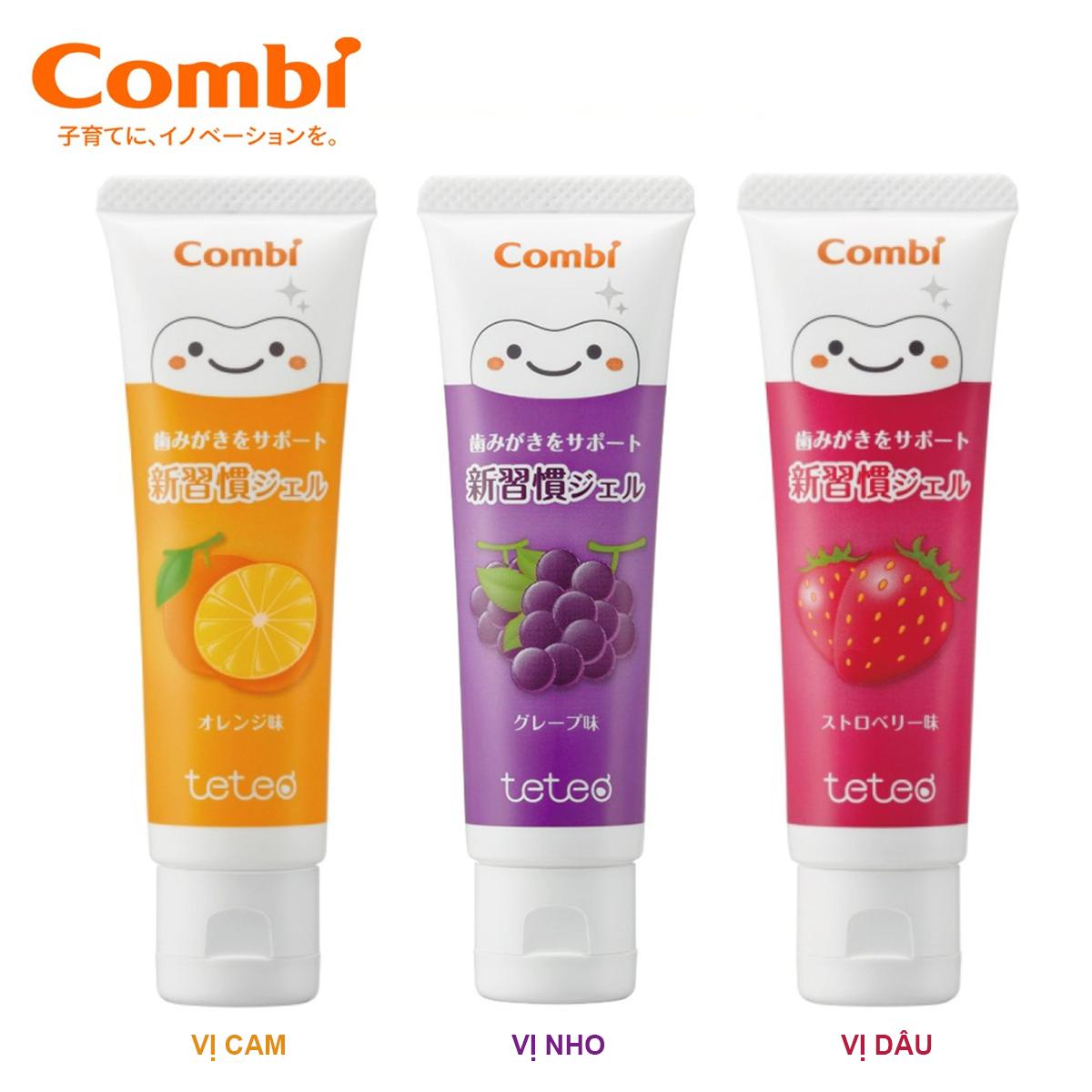 [HCM]Kem đánh răng Combi (Vị Cam - Nho - Dâu) Nhật Bản