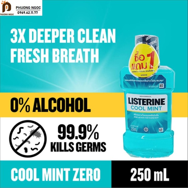 Bộ 2 chai nước súc miệng diệt khuẩn giữ hơi thở thơm mát Listerine Cool Mint 250ml/Chai {Nhập khẩu Thái Lan}