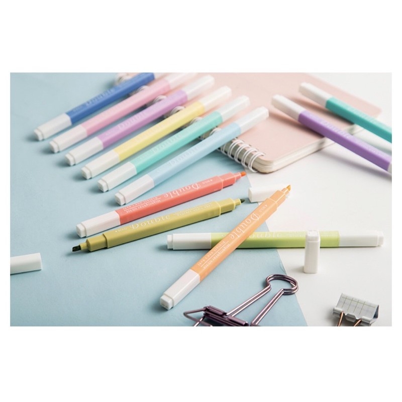 Bộ 12 bút highlight màu pastel 2 ngòi