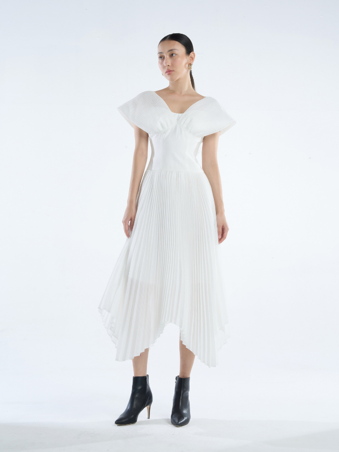 COCO SIN - Đầm Trắng Phối Dập Ly