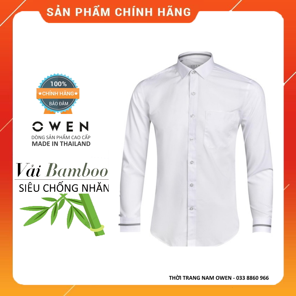 Owen - áo sơ mi dài tay owen slimfit màu trắng in vân chất sợi tre 90017 - áo sơ mi trắng owen