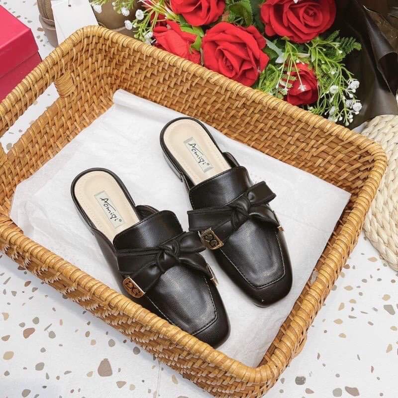 GIày Sục nữ, sục nơ đẹp da mềm cá tính A38