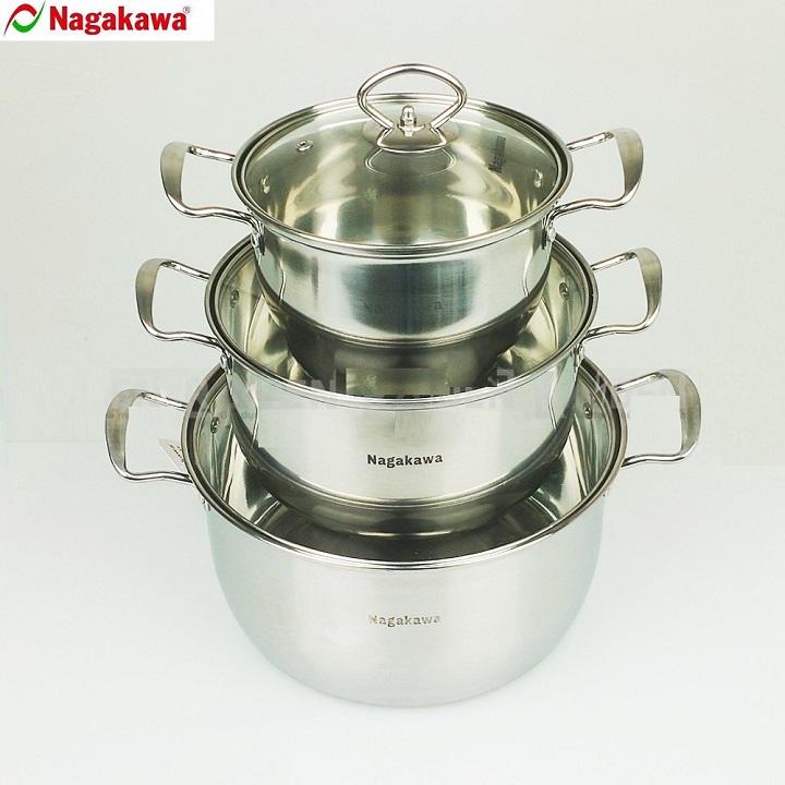 BỘ NỒI INOX NẮP KÍNH NAGAKAWA