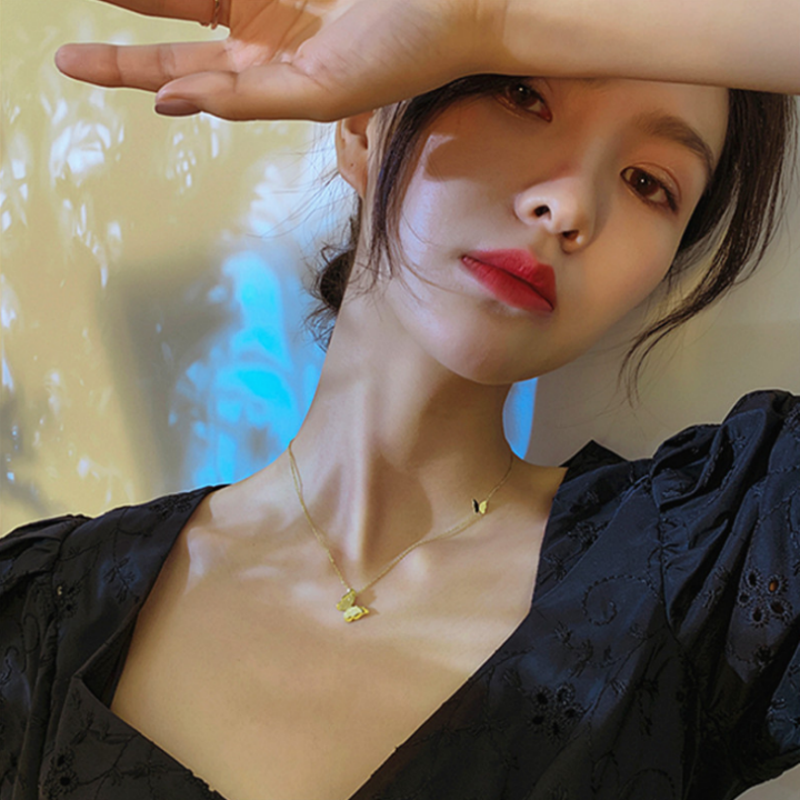 Dây Chuyền Titan Nữ Hình 2 Bướm Phun Cát Đẹp Nhiều Màu Lựa Chọn - Trắng / Vàng / Vàng Hồng - Đảm Bảo Không Đen, Không Rỉ Sét Vĩnh Viễn - TVH363