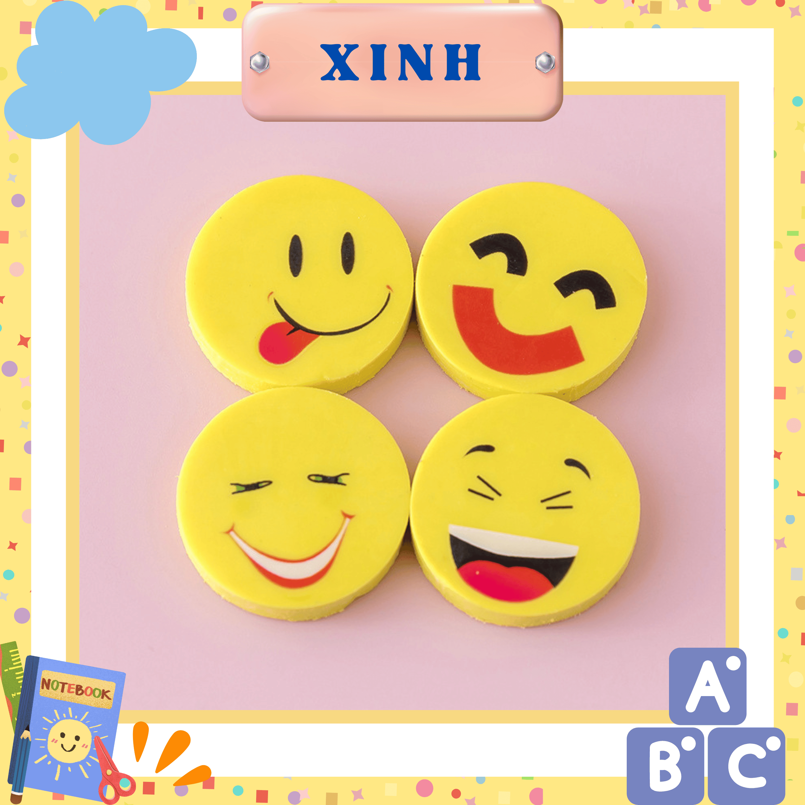 Gôm tẩy bút chì hình mặt cười set 4 cục cho học sinh