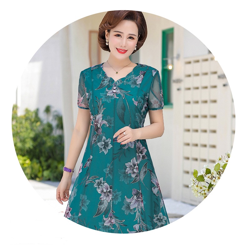 Váy hoa ngắn tay cho mẹ