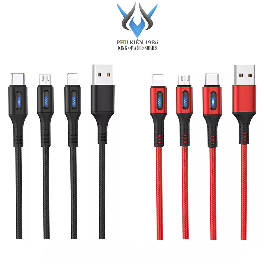 Cáp sạc nhanh và truyền data Hoco U79 Admirable max 3A dài 1.2M có đèn báo sạc và tự ngắt - 3 cổng sạc Micro-USB / Type-C / Lightning tùy chọn (Màu ngẫu nhiên) - Phụ Kiện 1986