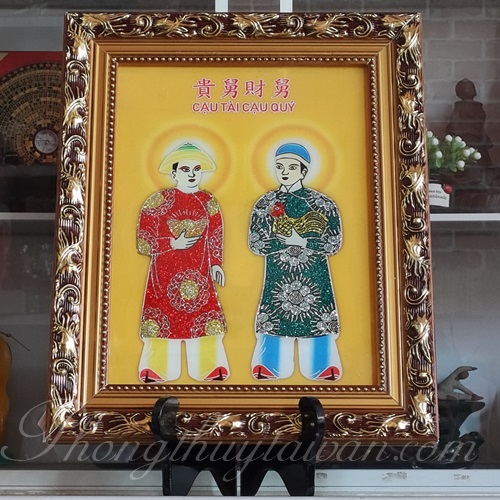 Bài vị cậu tài - cậu quý khung vàng 3138cm - thờ cúng