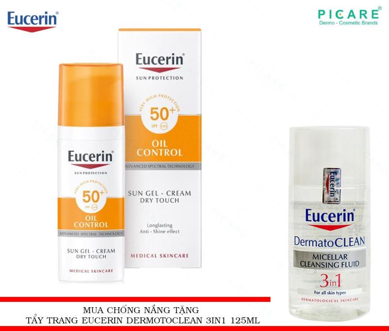 Eucerin Kem Chống Nắng Kiểm Soát Nhờn Sun Oil Control Dry Touch SPF50+ 50ml TẶNG Nước Tẩy Trang Eucerin Dermato Clean 3in1 nhập khẩu