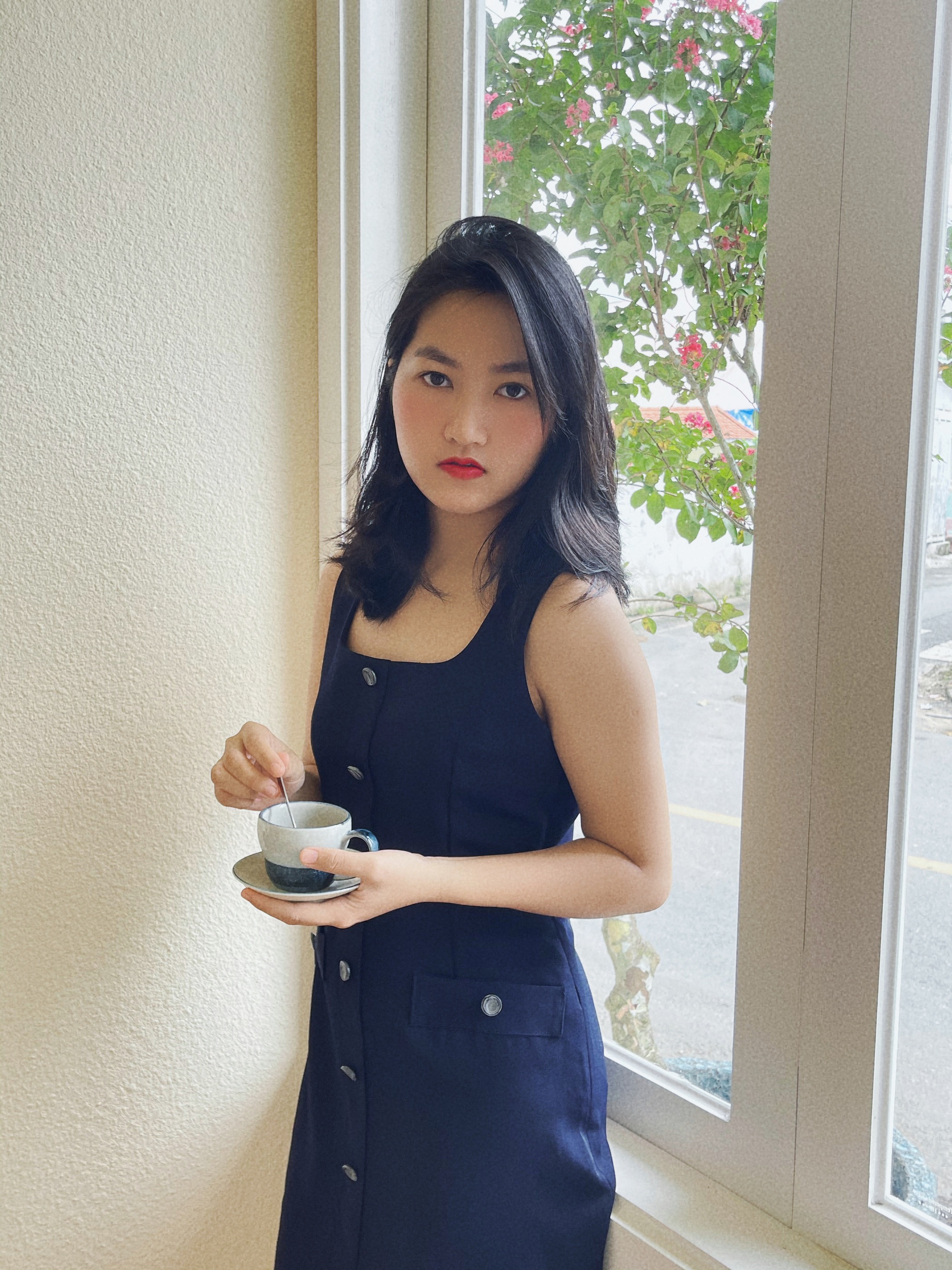 Đầm dây navy đính nút - YV LE & CO