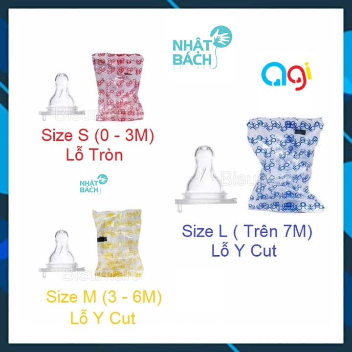 Núm vú Cổ Hẹp Silicone siêu mềm cho bé AGI SIZE S, M, L