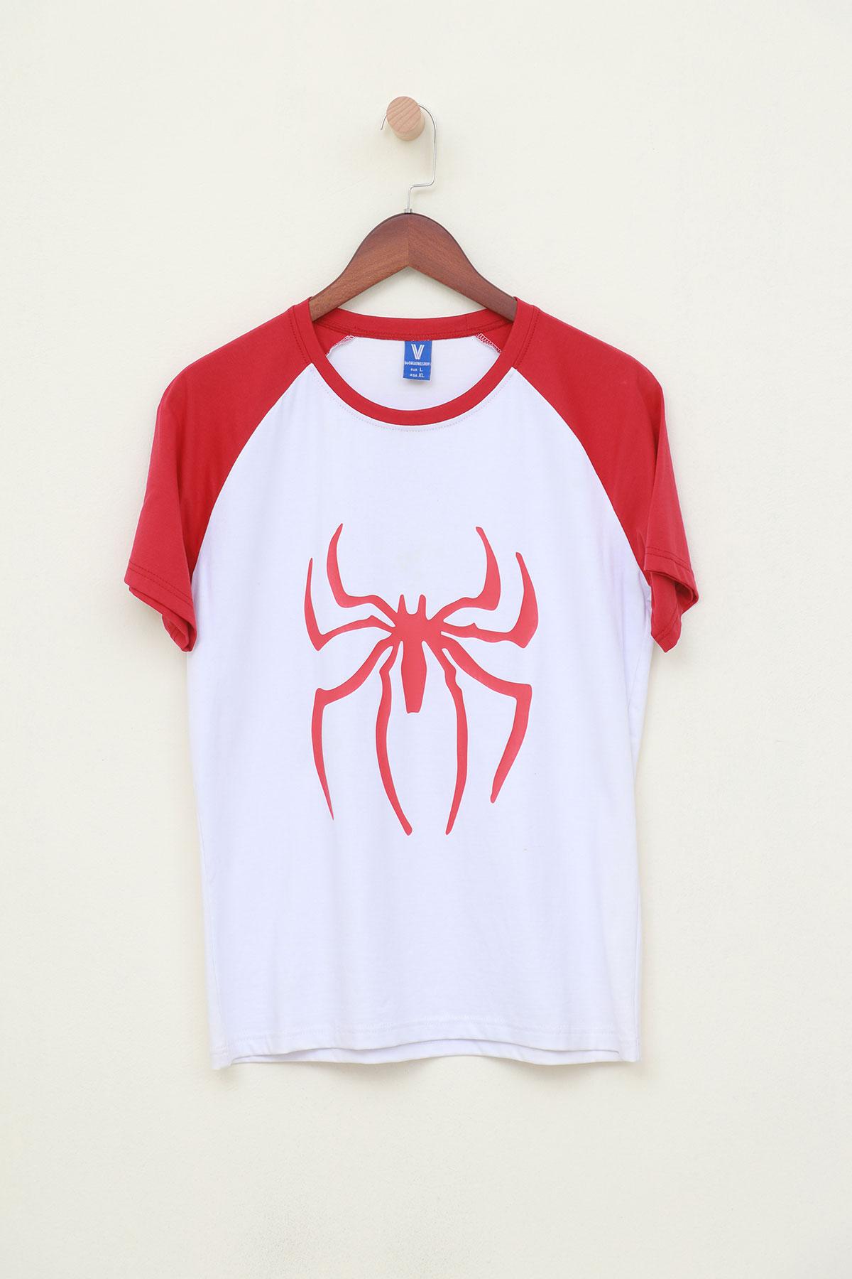 W_1 #  T-shirt red raglan with Spider red print