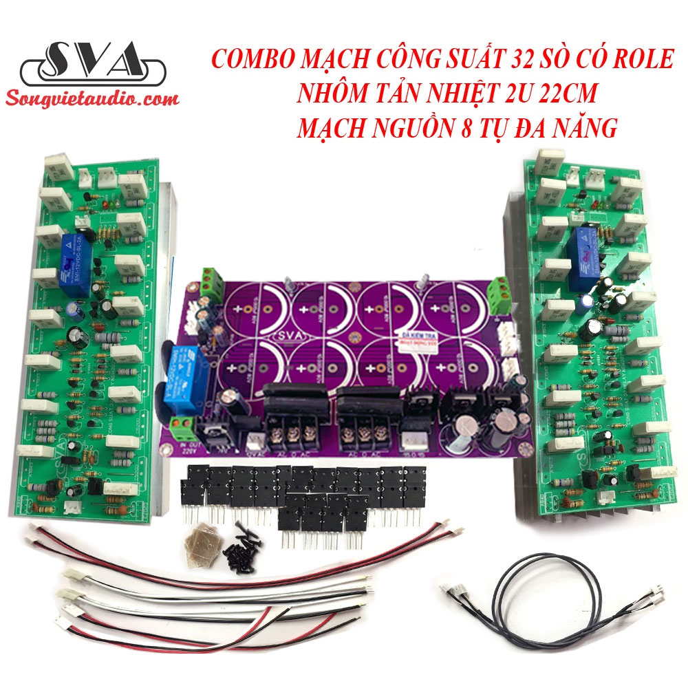 Combo mạch công suất 32 sò có role và mạch nguồn - tặng kèm dây