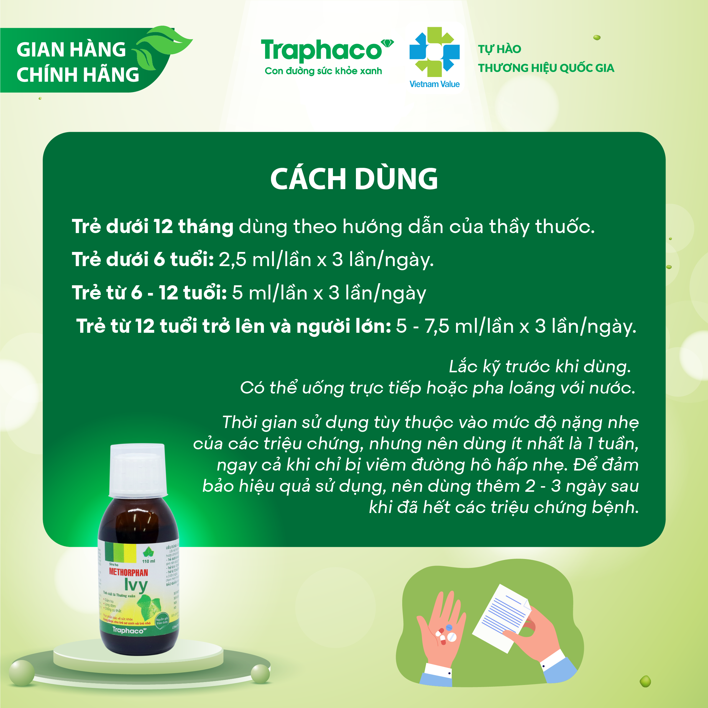 TPBVSK SIRO METHORPHAN IVY - HỖ TRỢ GIẢM HO - LONG ĐỜM - CHỐNG CO THẮT
