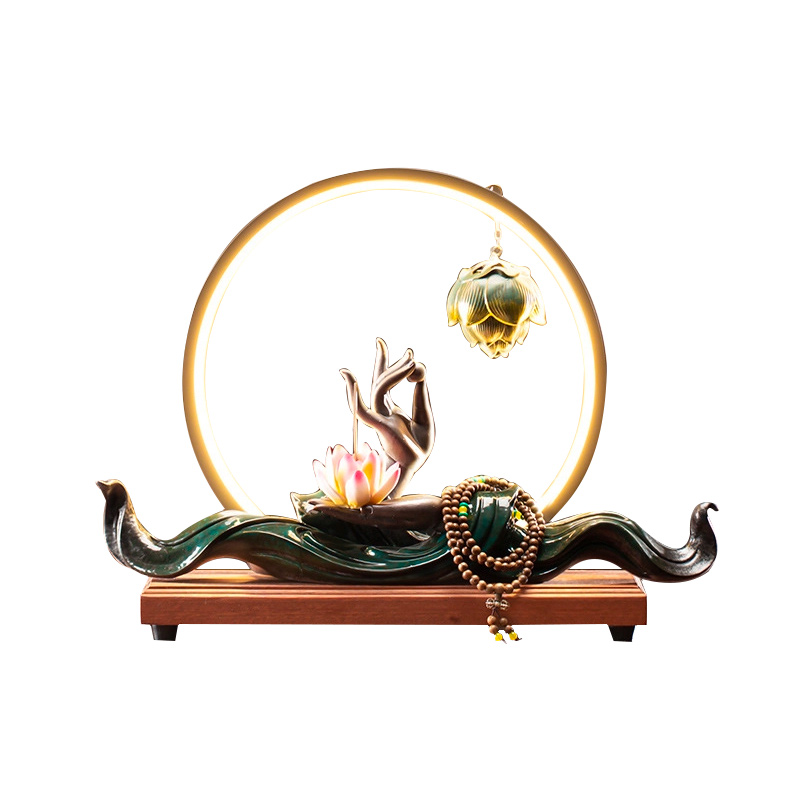 Lien Hua Buddha incense waterfall with high-end LED lamp, consignee Buddha medical home room decor