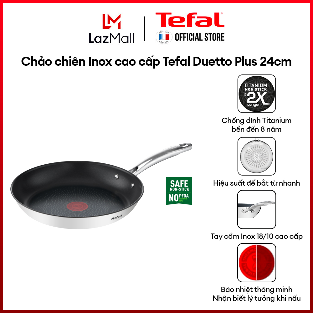 Chảo chiên Inox cao cấp Tefal Duetto Plus 24-28cm - Hàng chính hãng