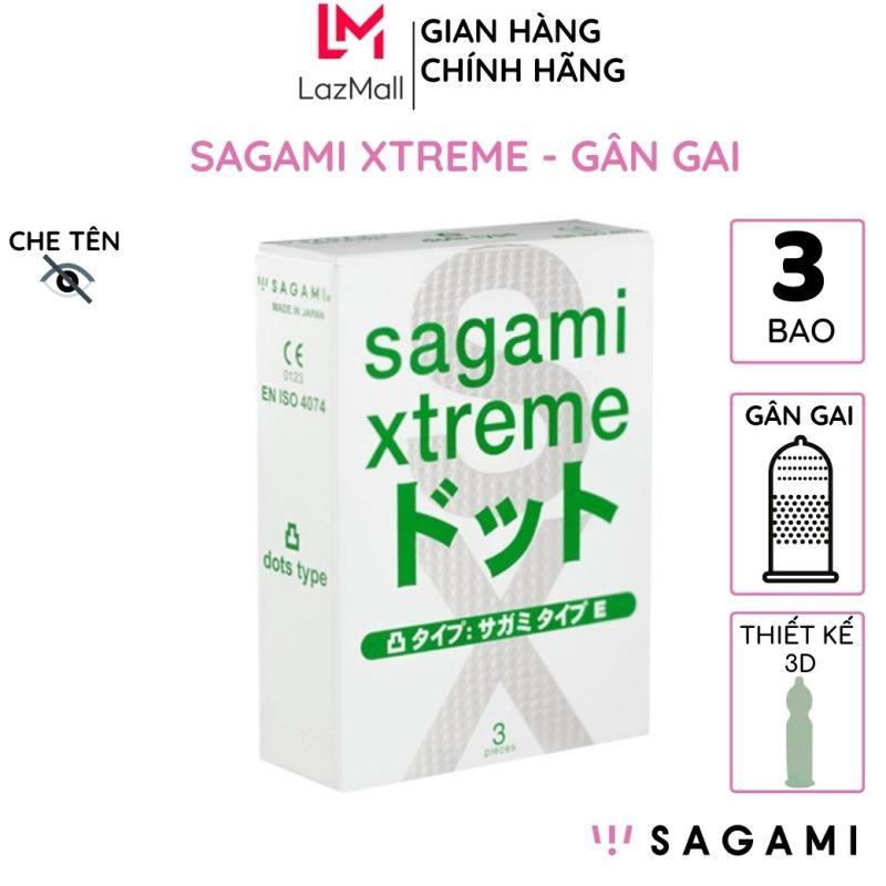 Bao cao su sagami Xtreme White box gân GAI 3 bao/hộp thiết kế 3D 1 lần thắt chống tuột kéo dài thời gian cao cấp