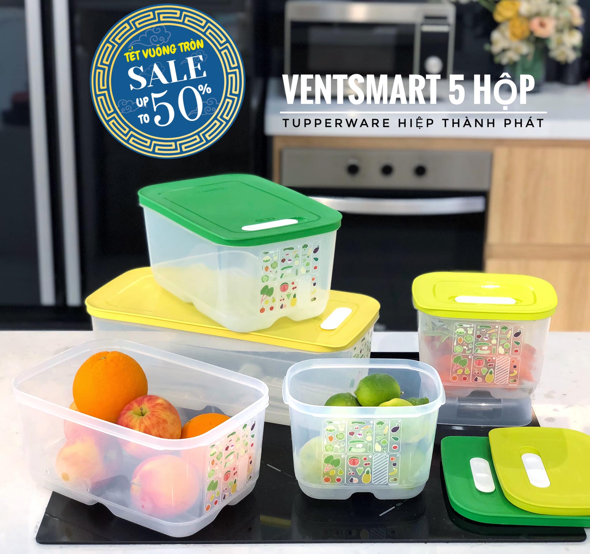 [HCM]Tupperware - Bộ hộp trữ mát cao cấp có nút hô hấp Ventsmart