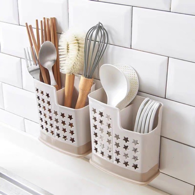 Ống Cắm Đũa Nhựa 2 Ngăn Để Bàn (Ngôi Sao)