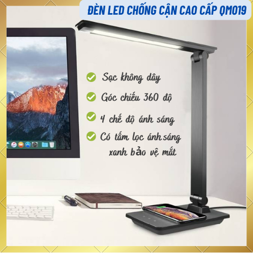Đèn led chống cận qm029, đèn học để bàn, đèn làm việc, đèn ngủ, đèn học để bàn cao cấp có chế độ sạc không dây chế độ lọc ánh sáng xanh bảo vệ mắt