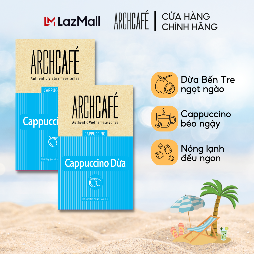 Combo 2 hộp Cappuccino Dừa - Cà phê hòa tan Archcafe (Hộp 12 gói x 20g)