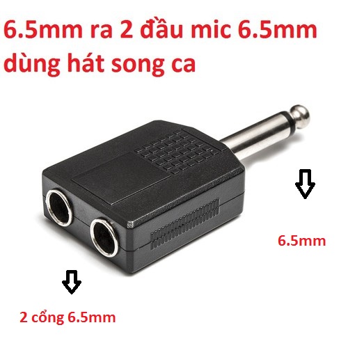 Jack chia cổng micro 6.5mm chia từ 1 cổng ra 2 cổng dùng hát song ca