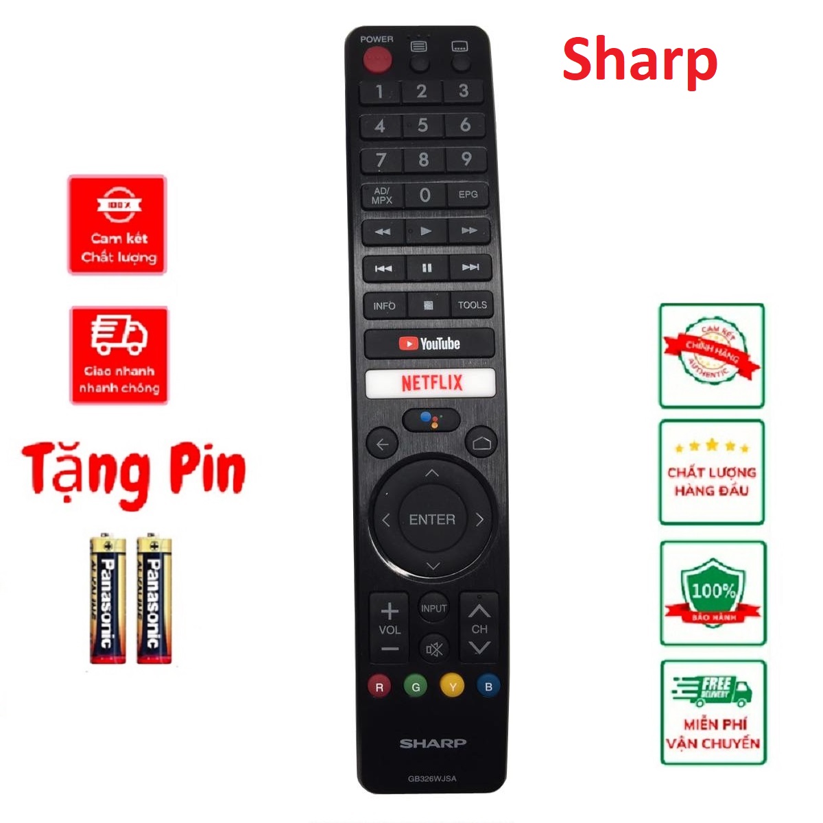 Điều khiển tivi sharp giọng nói, Remote Sharp Android Tivi 42 Inch 2T-C42BG1X hàng mới 10%, bảo hành 6 tháng