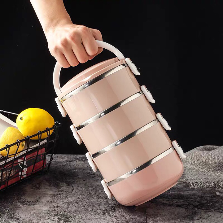 [GIÁ ƯU ĐÃI] Hộp Đựng Cơm Giữ Nhiệt 4 Tầng Nhựa Lúa Mạch Lõi Inox