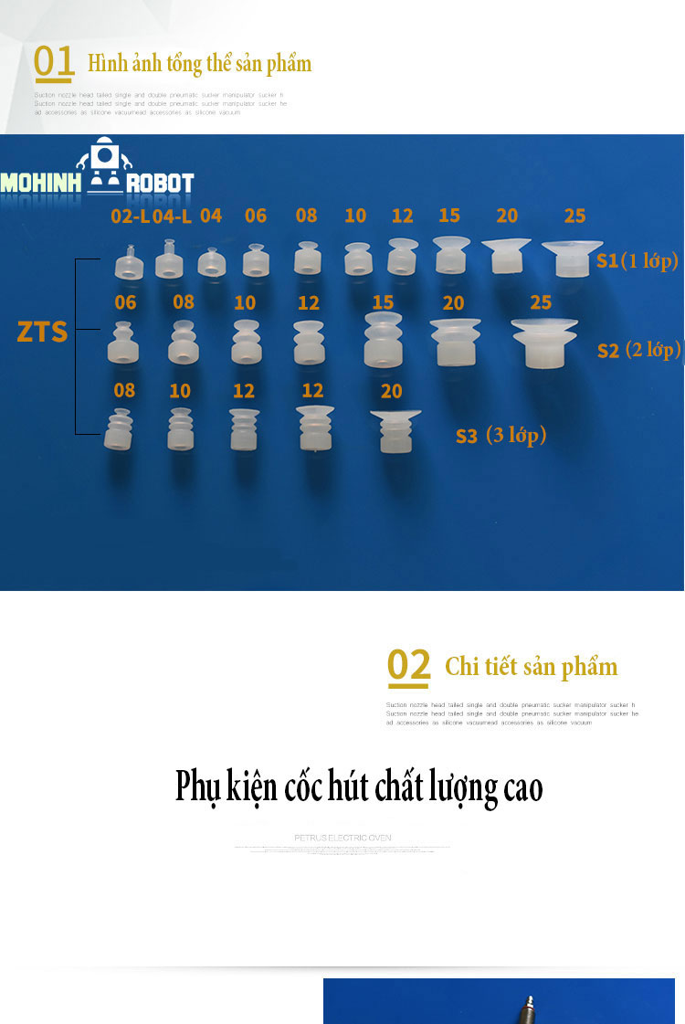 Cốc hút chân không SMC 2 lớp đầu lắp 5mm silicon