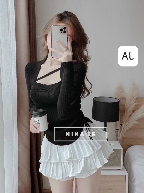 Áo kiểu nữ thun gân co giãn chéo cổ siêu hot.