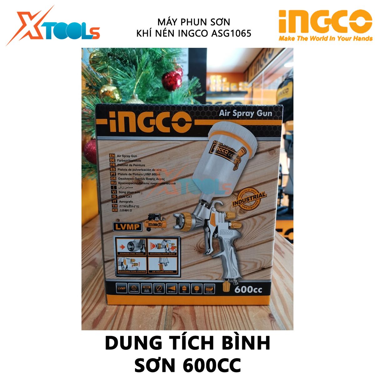 Paint Sprayer pneumatic ingco ASG1065 | paint spray gun nozzle 1.3mm standard, tank capacity 600cc, air volume 5-9cfm spray paint wood, paint automobile, furniture, motorcycle